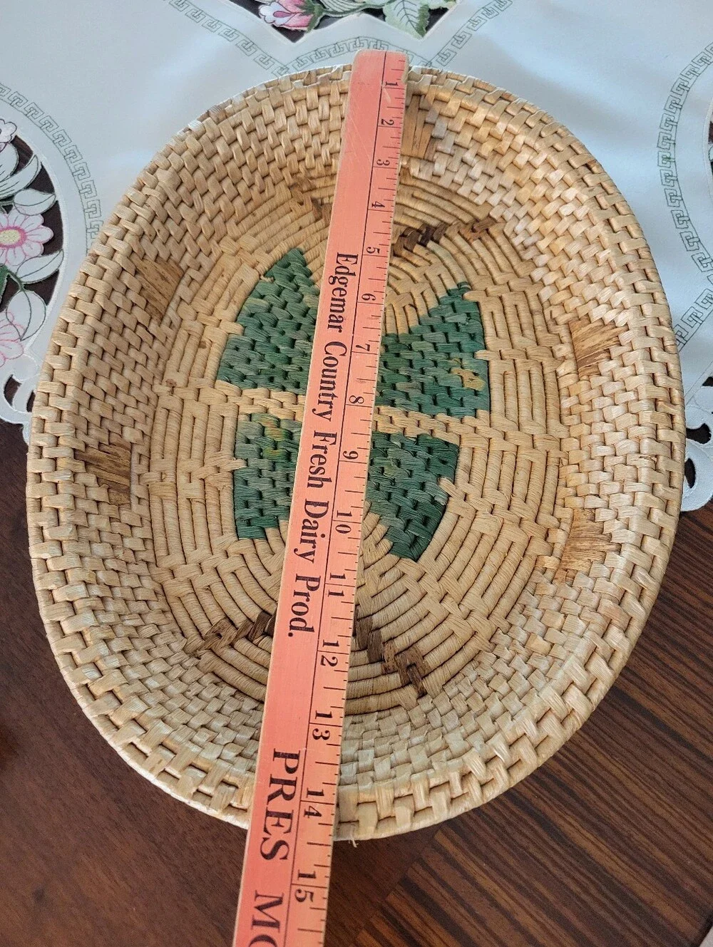 Handwoven Natural and Green Decorative Woven Basket Bowl
